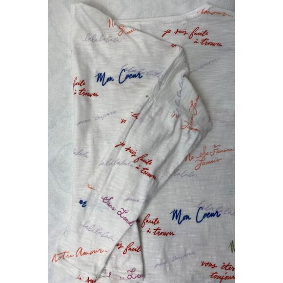 Anthropologie Maeve Paris Colorful French Script  3/4 Sleeve Pullover - Picture 7 of 9